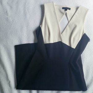 Sleeveless Biege and Black Sheath Dress with Cutout (Back) Size 2